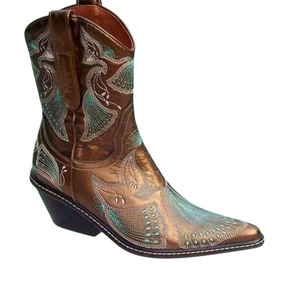 Donald Pliner Western Bronze Metallic Leather Boot Shoe New Intricate NIB $625